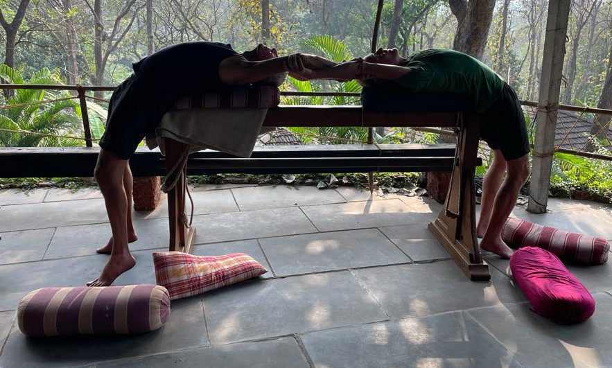 Steve and I doing a partner backbend