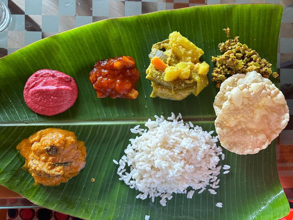 The meal on a banana leaf