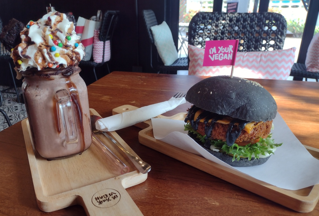 Vegan burger and shake
